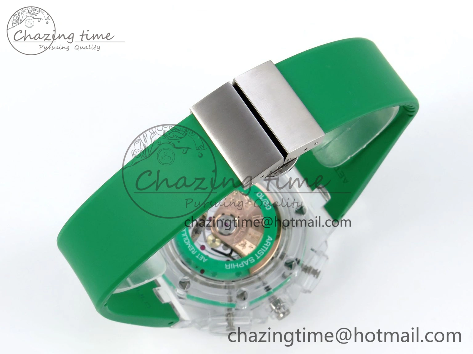 OnTrend Royal Oak Offshore 44mm Transparent APF Best Edition Green Dial on Green Rubber Strap A 4581