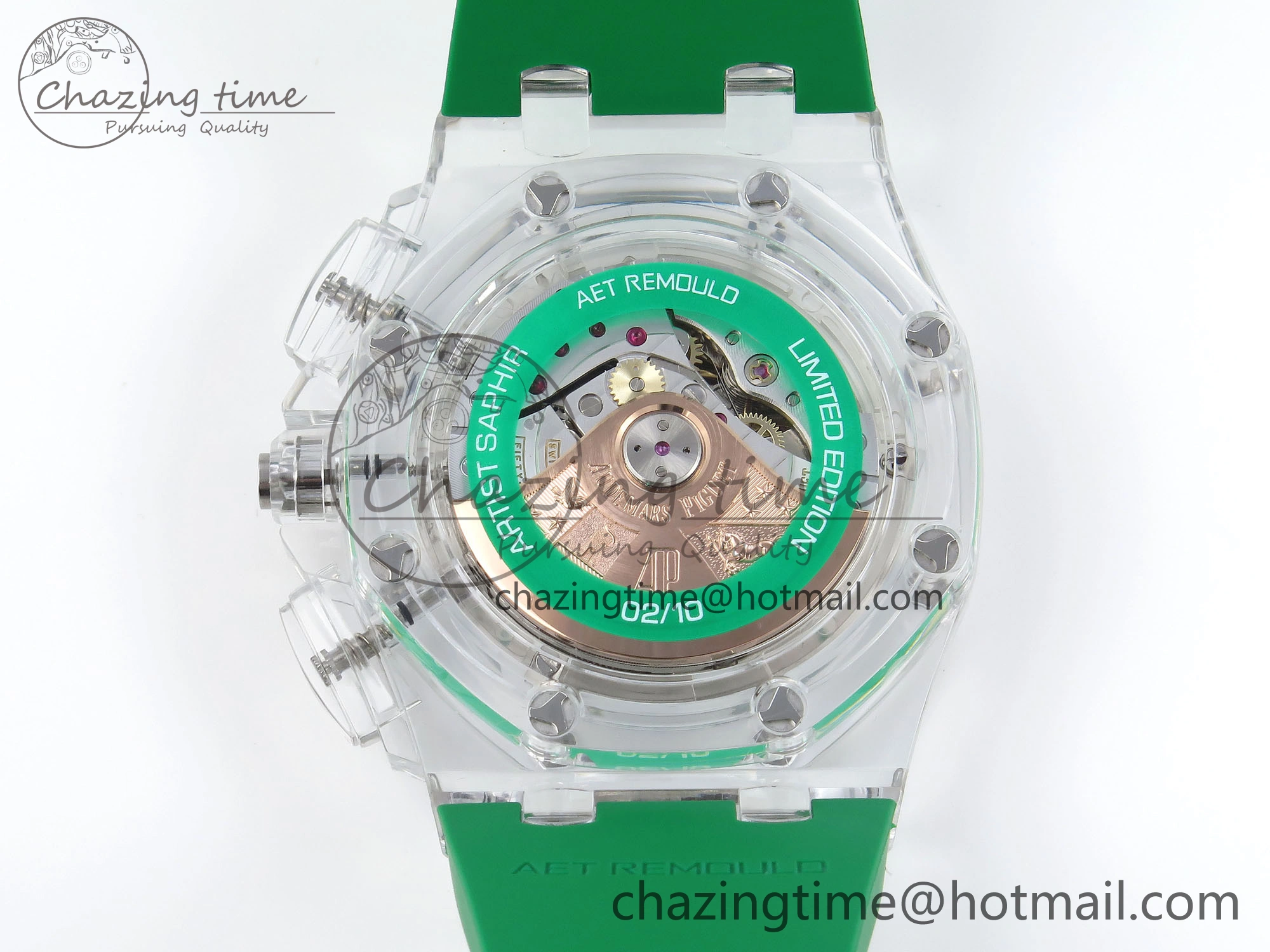 OnTrend Royal Oak Offshore 44mm Transparent APF Best Edition Green Dial on Green Rubber Strap A 4581