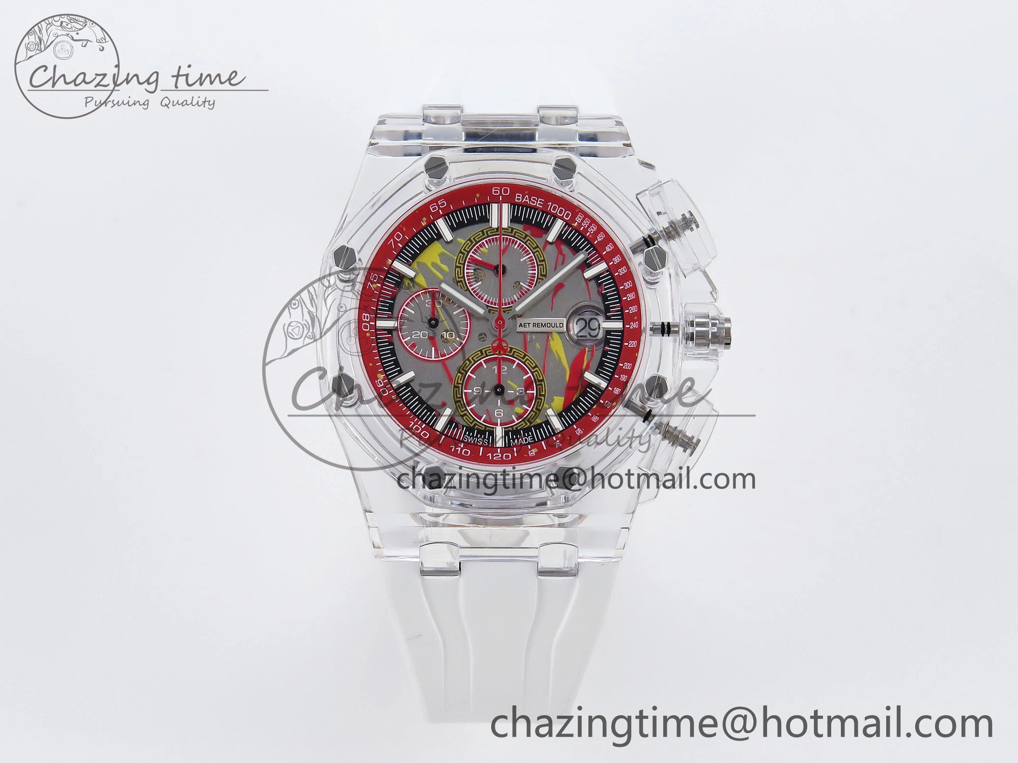 Breathable Royal Oak Offshore 44mm Transparent APF Best Edition Red Dial on White Rubber Strap A 4580