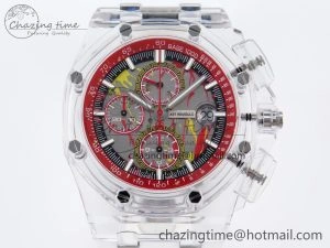 Breathable Royal Oak Offshore 44mm Transparent APF Best Edition Red Dial on White Rubber Strap A 4580