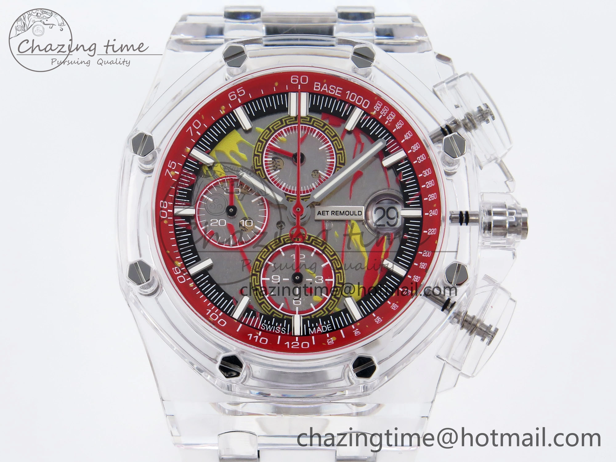Breathable Royal Oak Offshore 44mm Transparent APF Best Edition Red Dial on White Rubber Strap A 4580