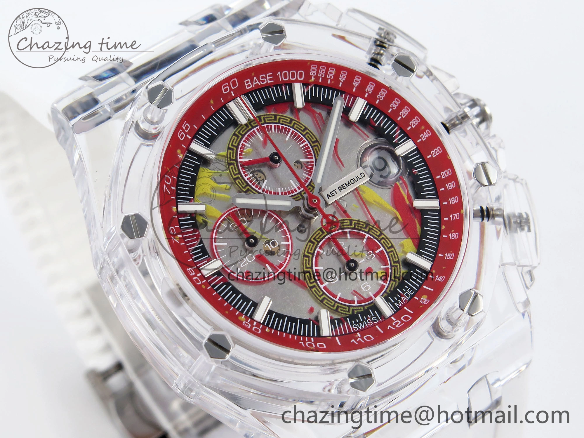 Breathable Royal Oak Offshore 44mm Transparent APF Best Edition Red Dial on White Rubber Strap A 4580