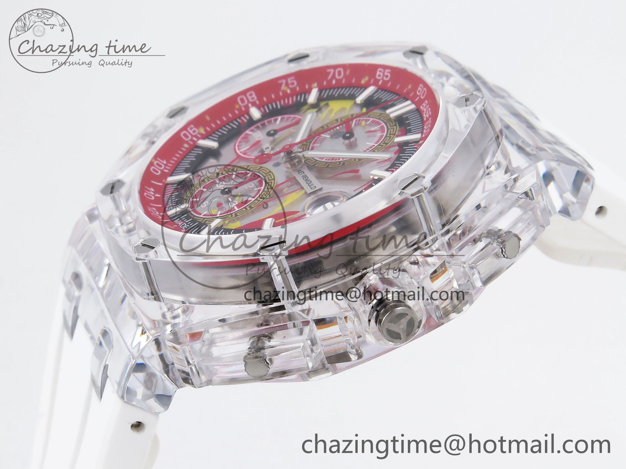 Breathable Royal Oak Offshore 44mm Transparent APF Best Edition Red Dial on White Rubber Strap A 4580
