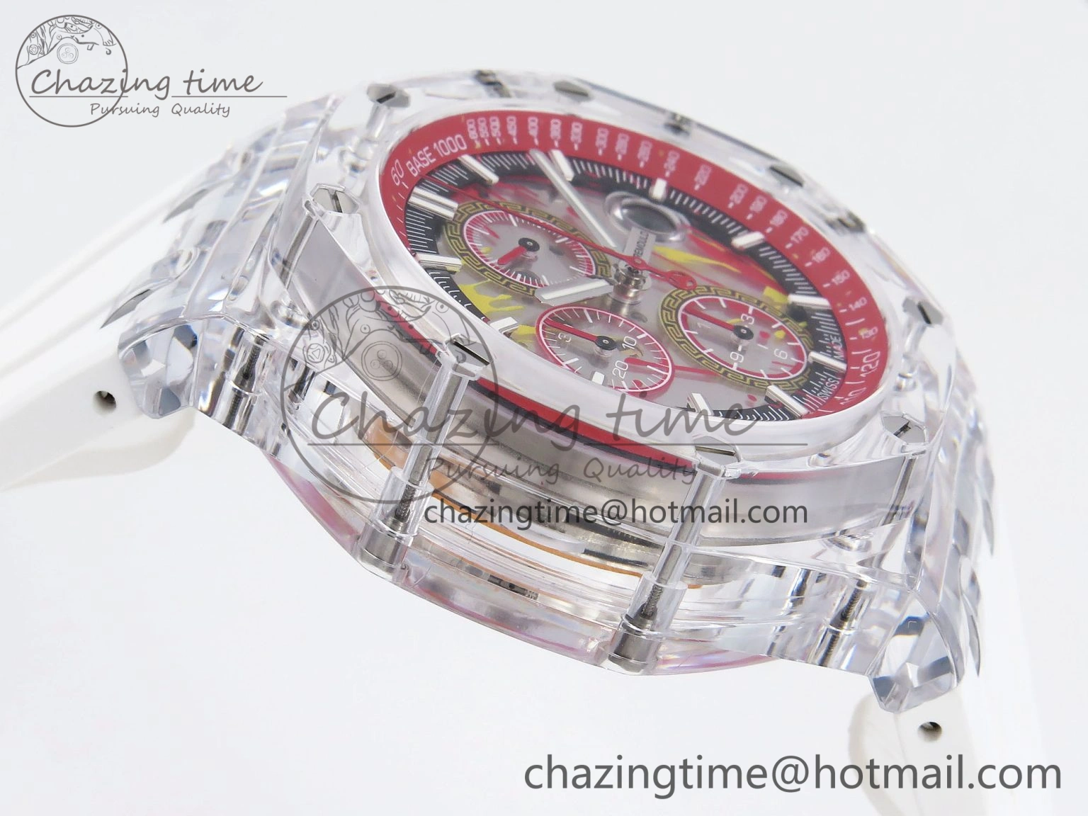 Breathable Royal Oak Offshore 44mm Transparent APF Best Edition Red Dial on White Rubber Strap A 4580
