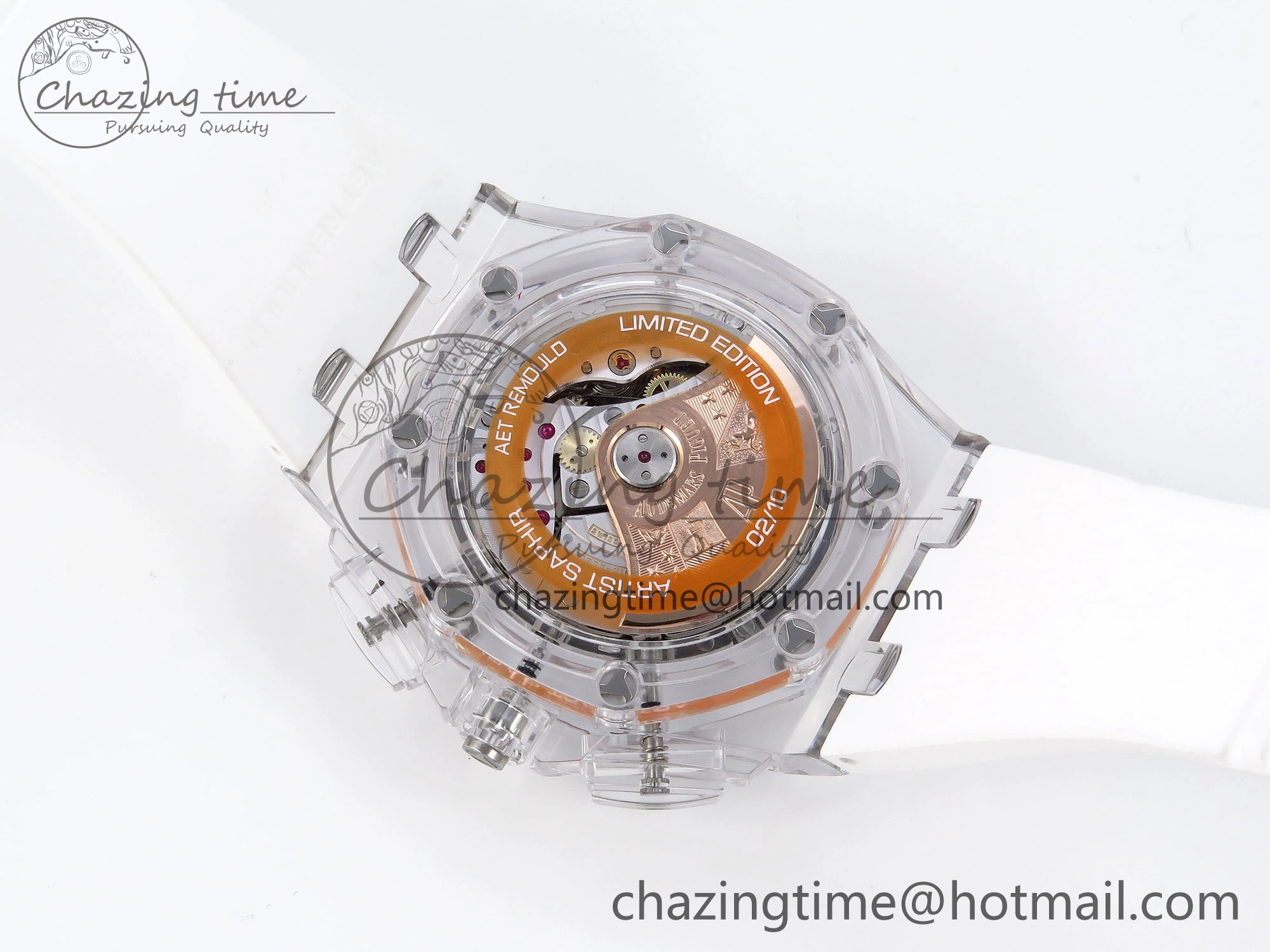 Breathable Royal Oak Offshore 44mm Transparent APF Best Edition Red Dial on White Rubber Strap A 4580