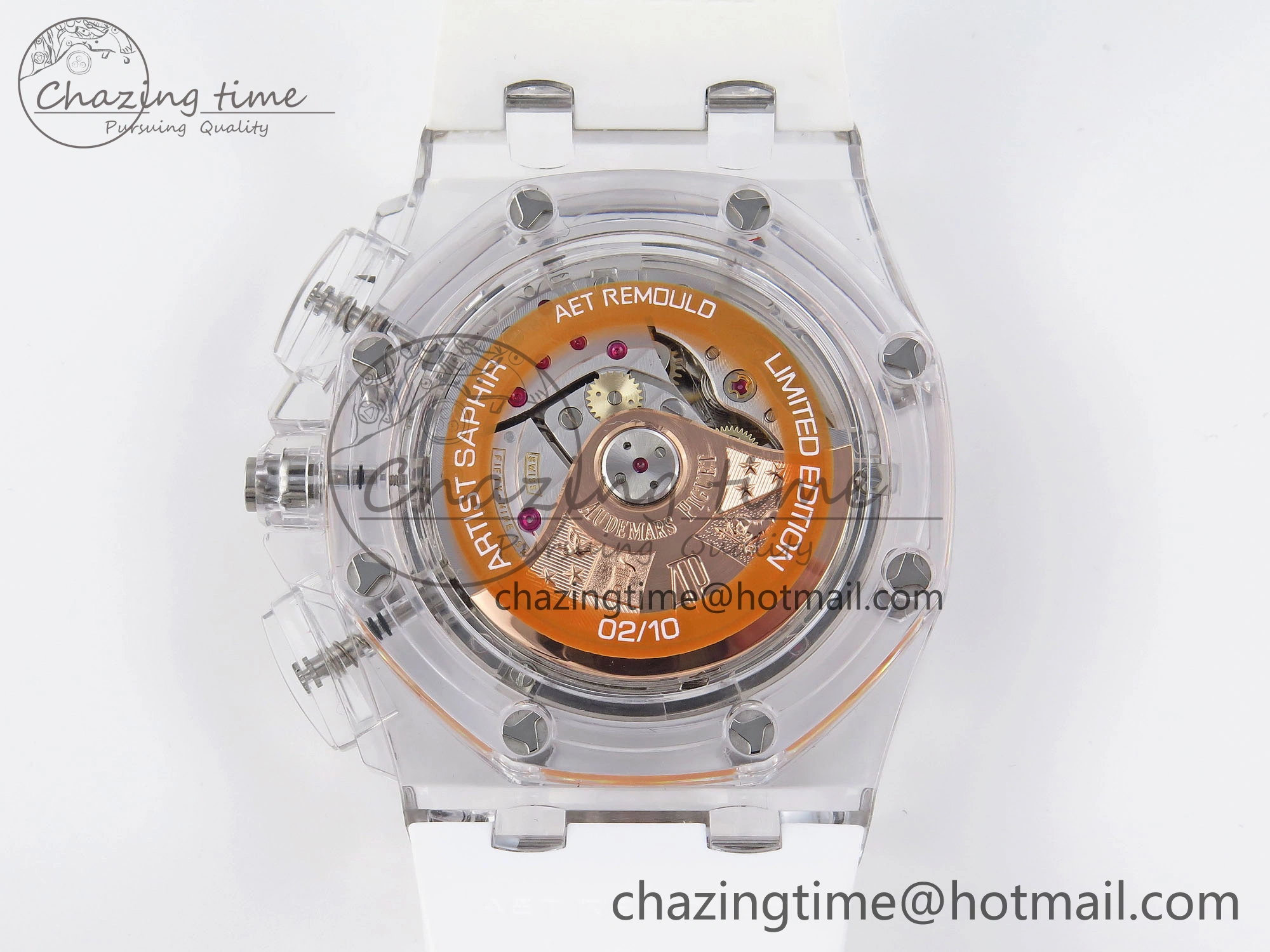 Breathable Royal Oak Offshore 44mm Transparent APF Best Edition Red Dial on White Rubber Strap A 4580