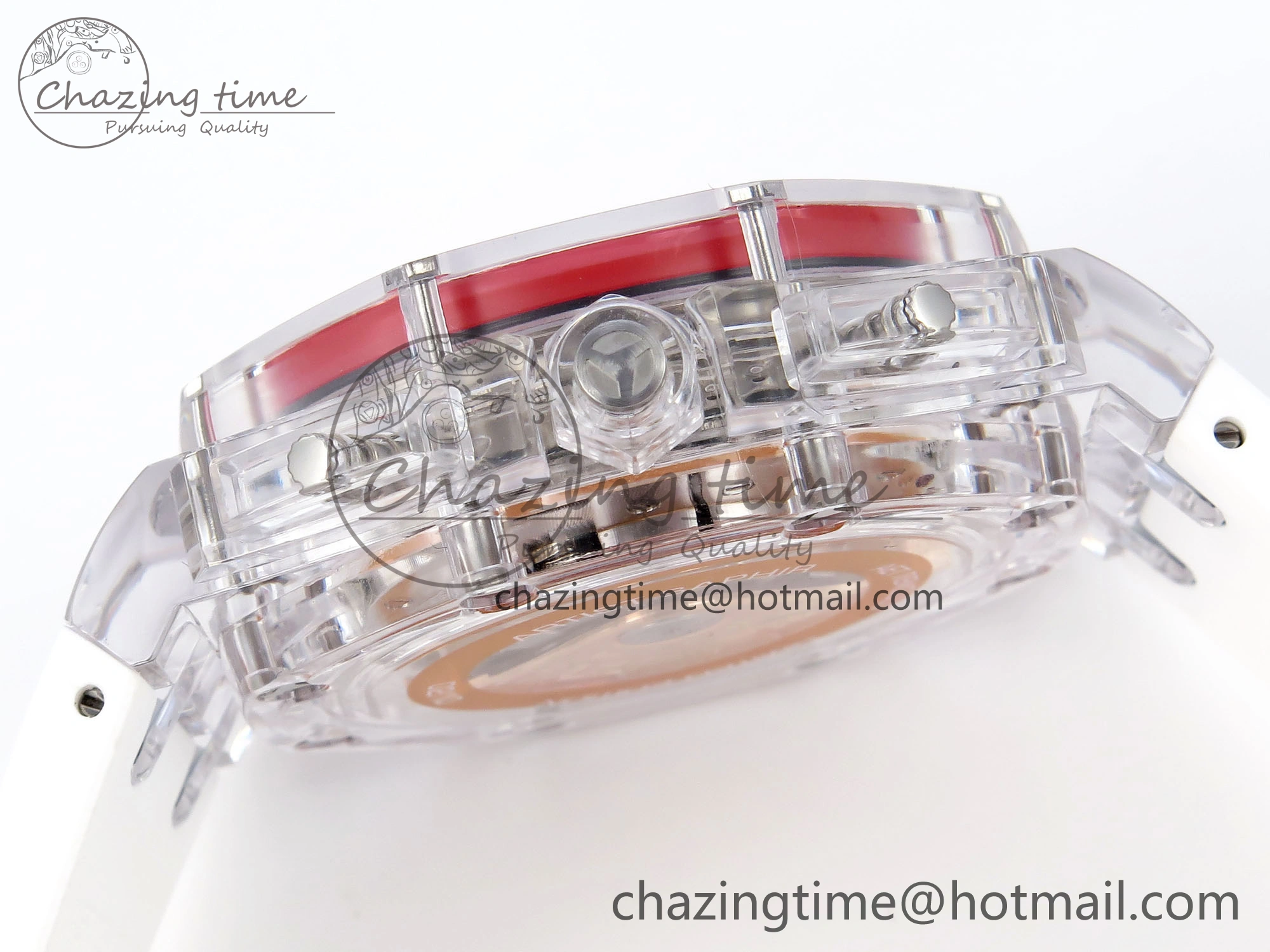 Breathable Royal Oak Offshore 44mm Transparent APF Best Edition Red Dial on White Rubber Strap A 4580