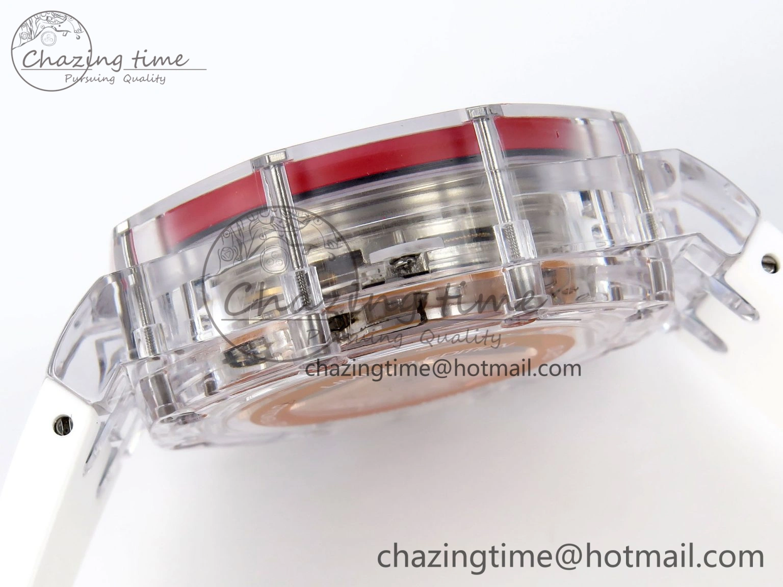 Breathable Royal Oak Offshore 44mm Transparent APF Best Edition Red Dial on White Rubber Strap A 4580