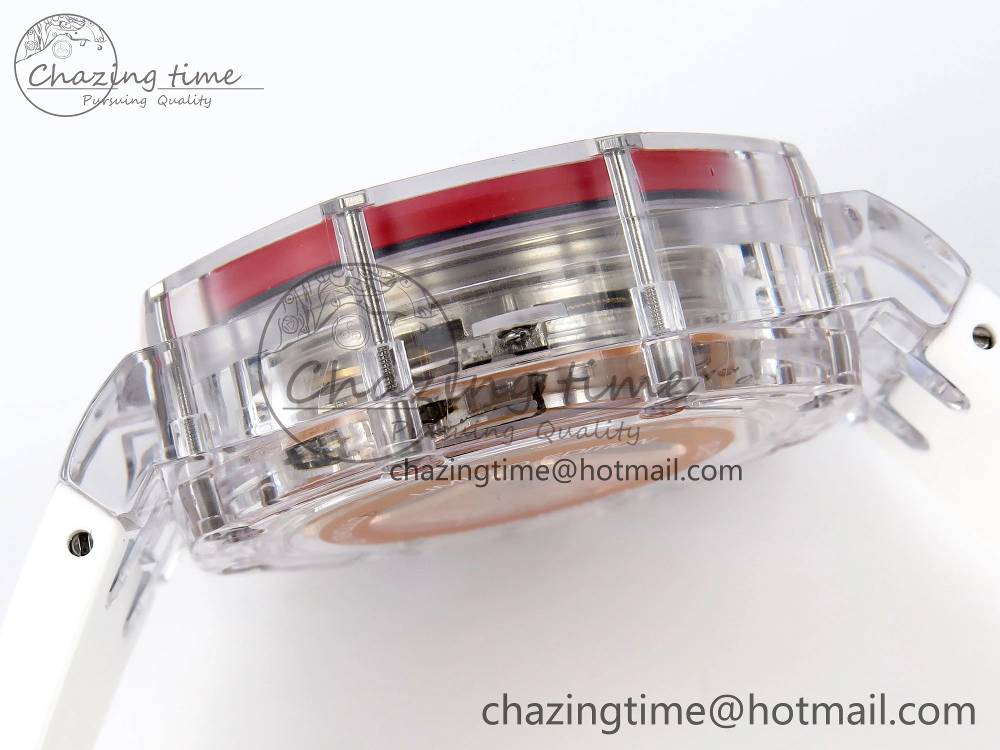 Breathable Royal Oak Offshore 44mm Transparent APF Best Edition Red Dial on White Rubber Strap A 4580