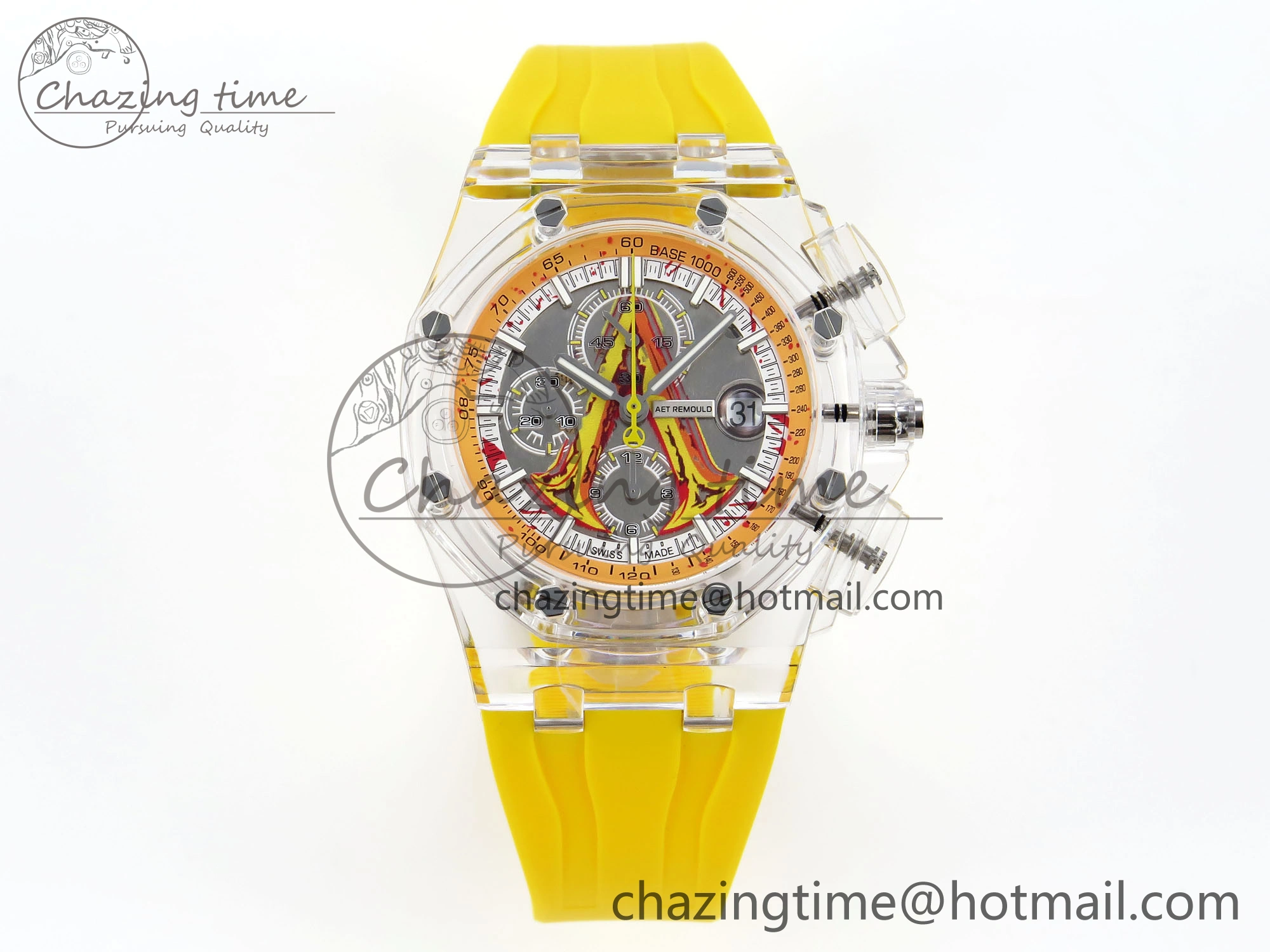 Royal Oak Offshore 44mm Transparent APF Best Edition Yellow Dial on Yellow Rubber Strap A WaterResistant 4583