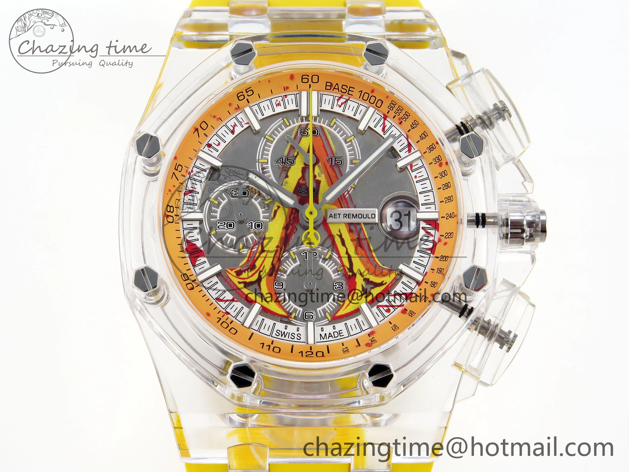 Royal Oak Offshore 44mm Transparent APF Best Edition Yellow Dial on Yellow Rubber Strap A WaterResistant 4583