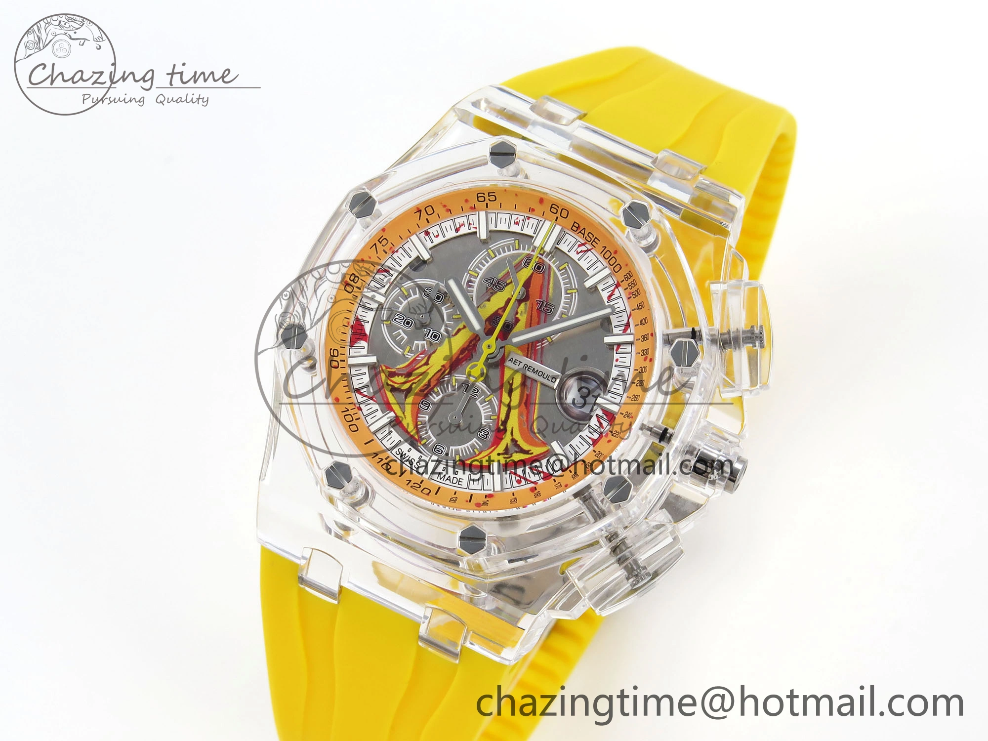 Royal Oak Offshore 44mm Transparent APF Best Edition Yellow Dial on Yellow Rubber Strap A WaterResistant 4583