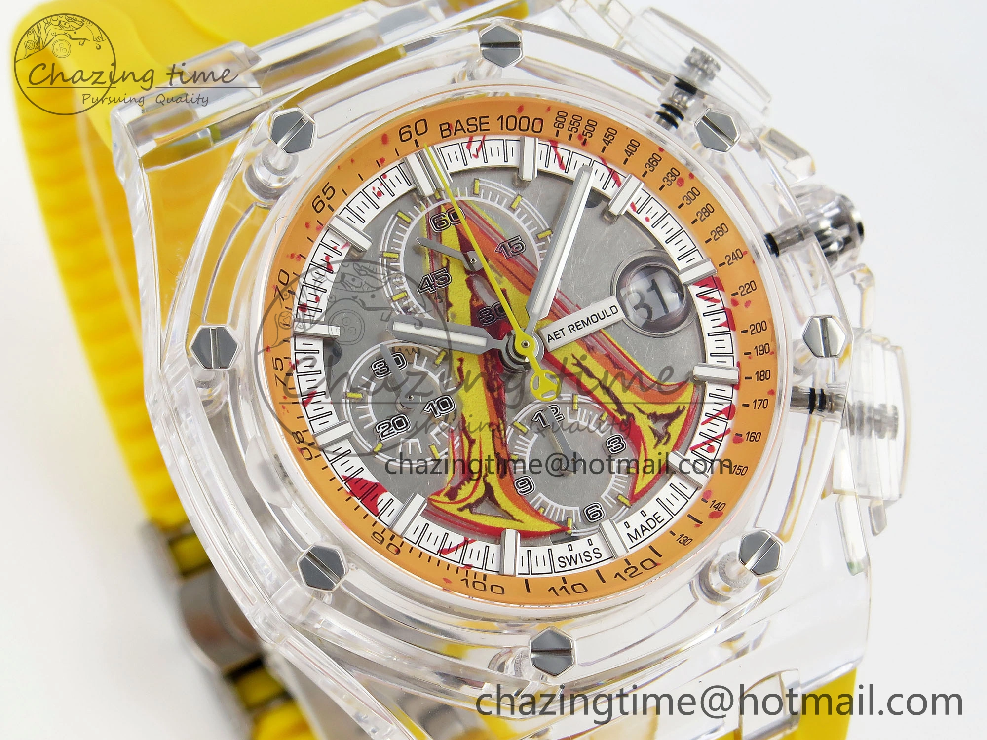 Royal Oak Offshore 44mm Transparent APF Best Edition Yellow Dial on Yellow Rubber Strap A WaterResistant 4583