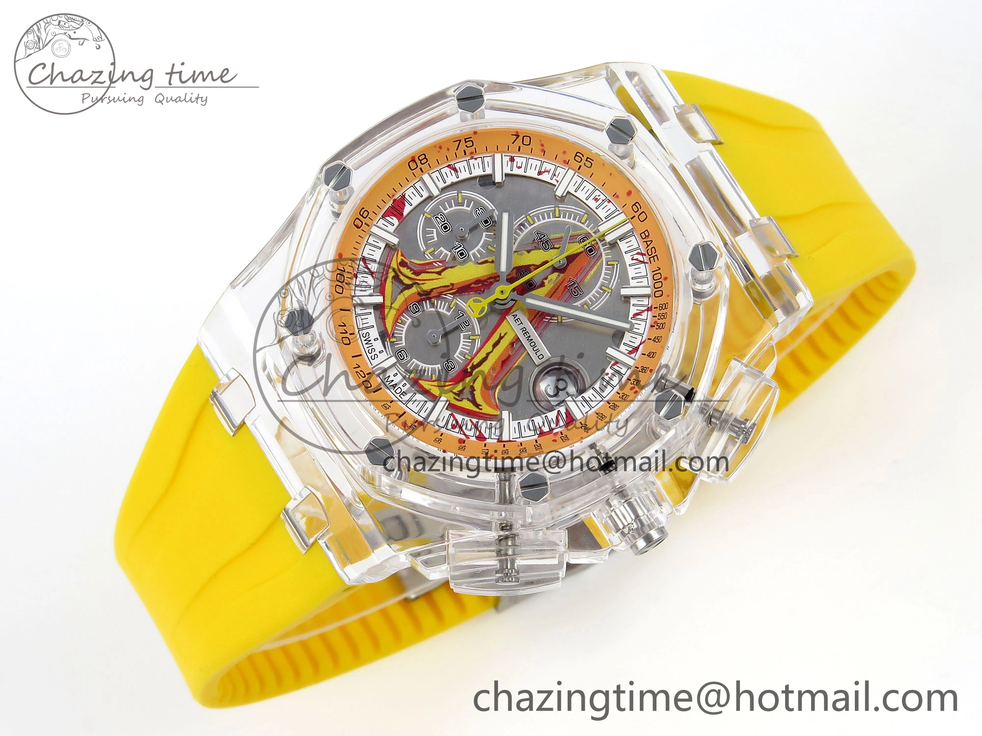 Royal Oak Offshore 44mm Transparent APF Best Edition Yellow Dial on Yellow Rubber Strap A WaterResistant 4583