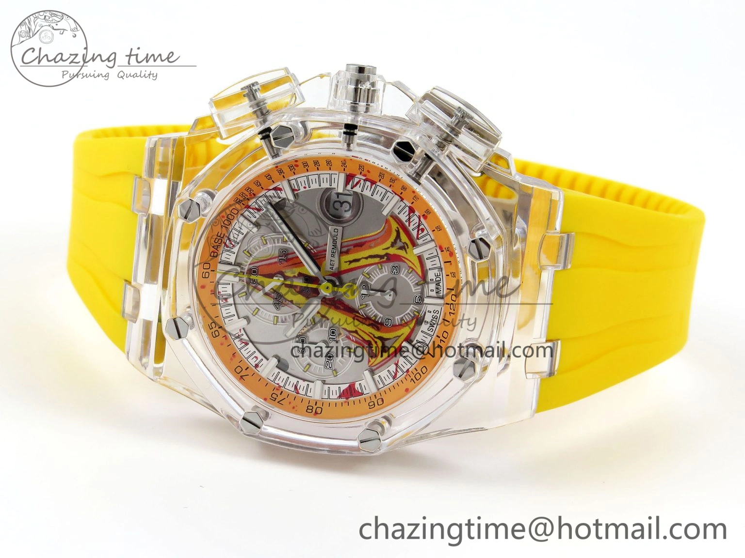 Royal Oak Offshore 44mm Transparent APF Best Edition Yellow Dial on Yellow Rubber Strap A WaterResistant 4583