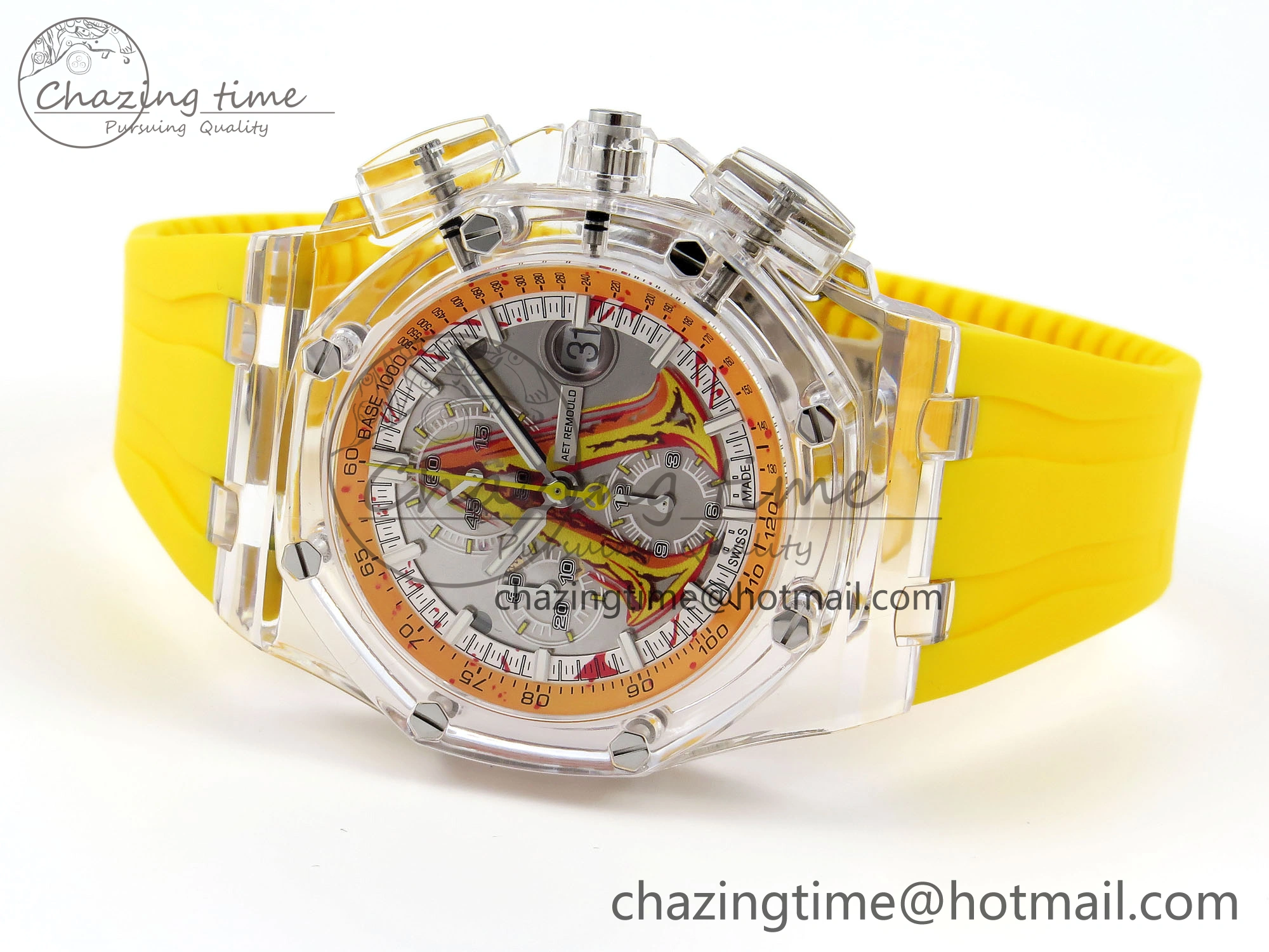 Royal Oak Offshore 44mm Transparent APF Best Edition Yellow Dial on Yellow Rubber Strap A WaterResistant 4583