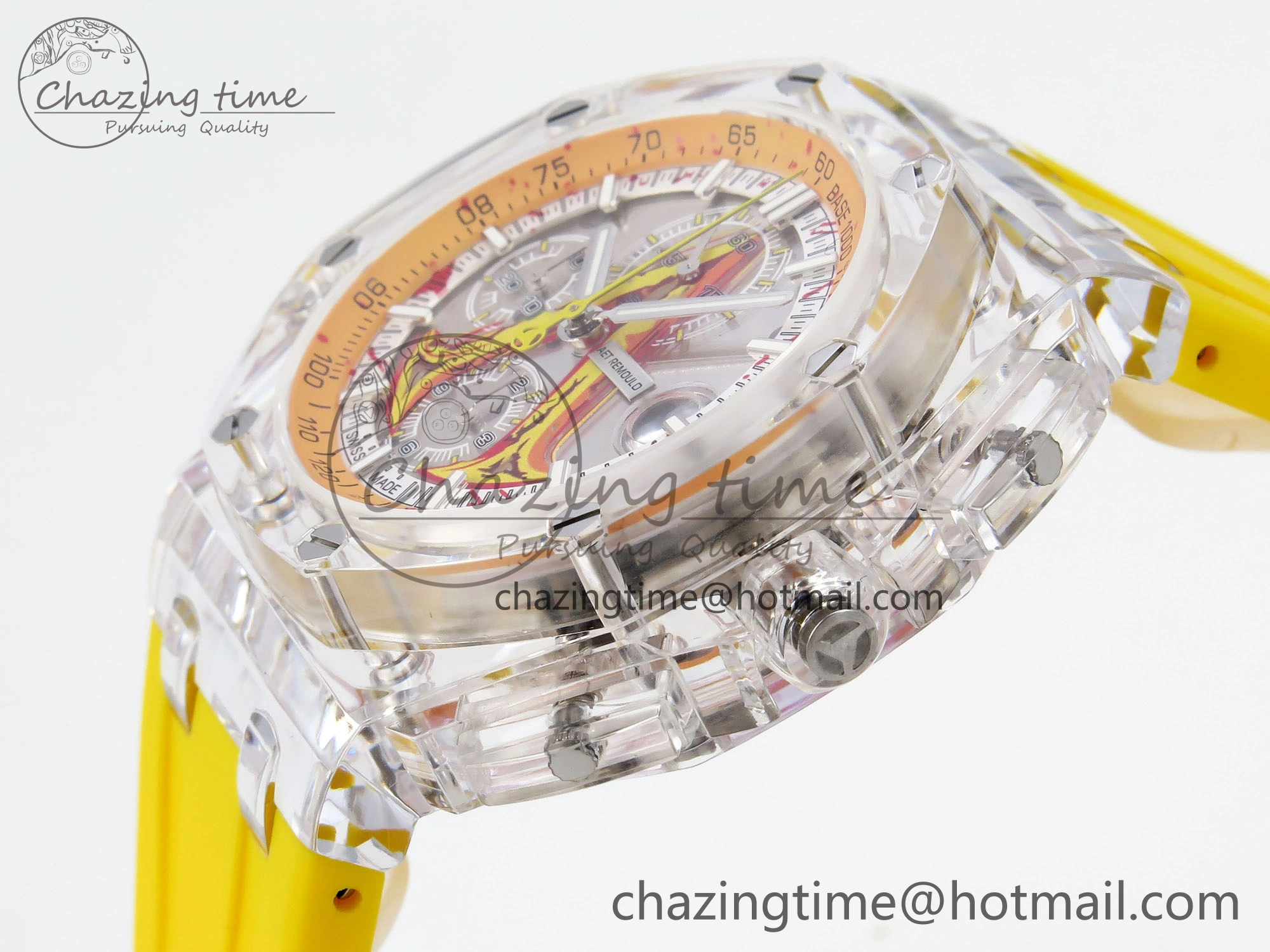 Royal Oak Offshore 44mm Transparent APF Best Edition Yellow Dial on Yellow Rubber Strap A WaterResistant 4583