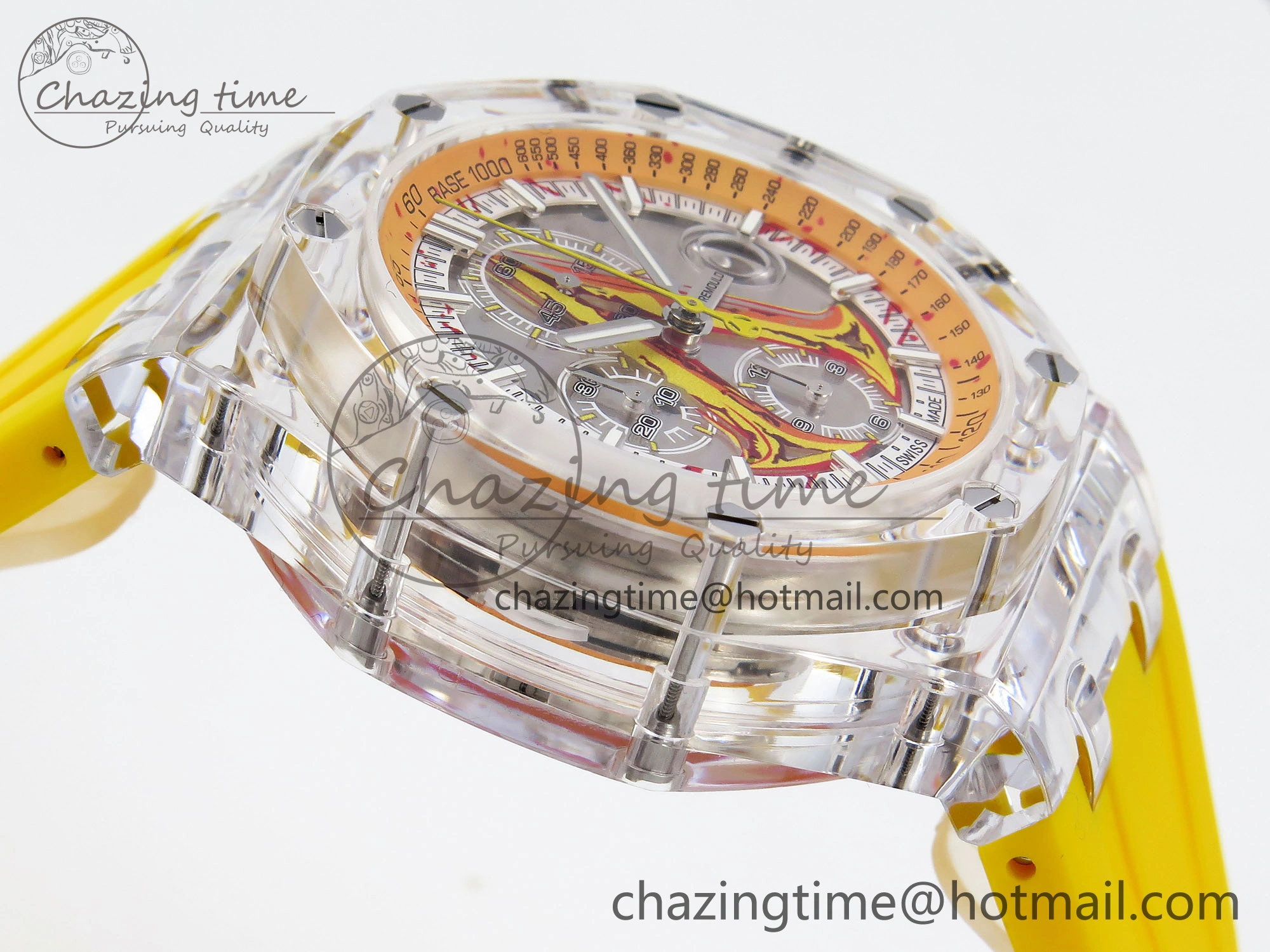 Royal Oak Offshore 44mm Transparent APF Best Edition Yellow Dial on Yellow Rubber Strap A WaterResistant 4583
