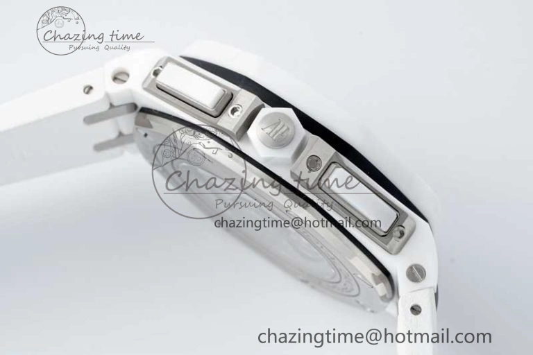 Chic Royal Oak Offshore 44mm White Ceramic APF 1:1 Best Edition White Dial on Rubber Strap A 4725