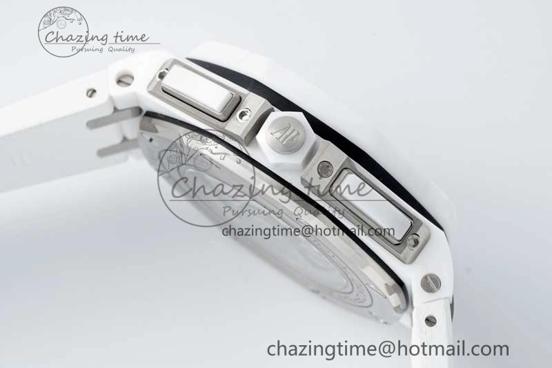 Chic Royal Oak Offshore 44mm White Ceramic APF 1:1 Best Edition White Dial on Rubber Strap A 4725