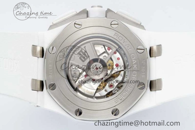 Chic Royal Oak Offshore 44mm White Ceramic APF 1:1 Best Edition White Dial on Rubber Strap A 4725