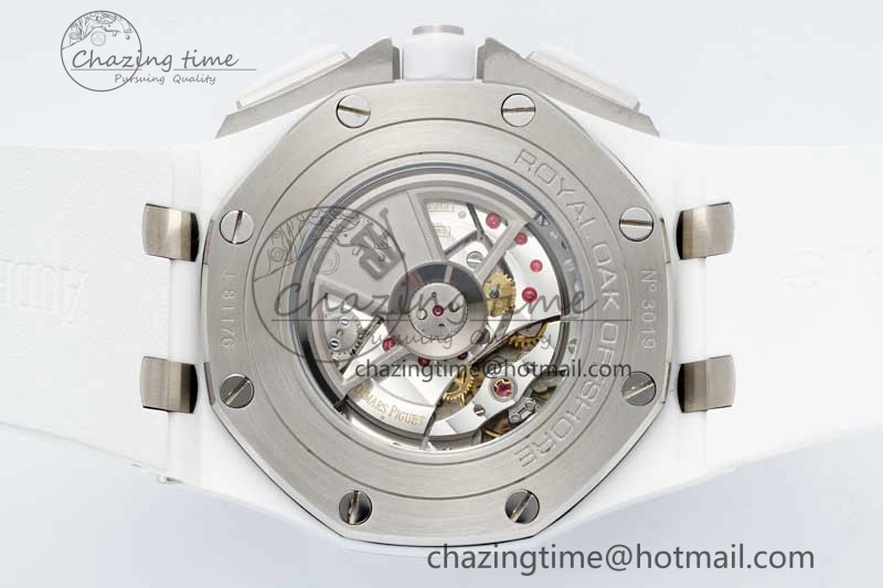 Chic Royal Oak Offshore 44mm White Ceramic APF 1:1 Best Edition White Dial on Rubber Strap A 4725