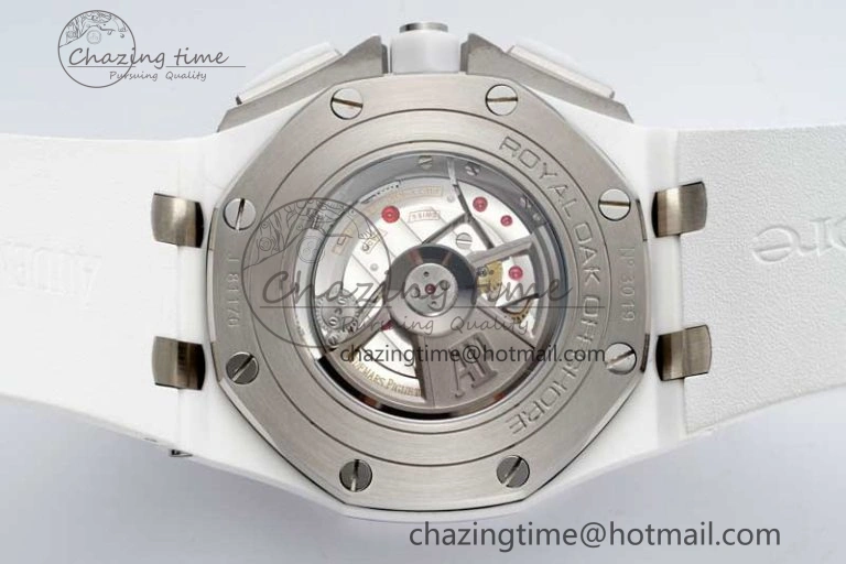 Chic Royal Oak Offshore 44mm White Ceramic APF 1:1 Best Edition White Dial on Rubber Strap A 4725