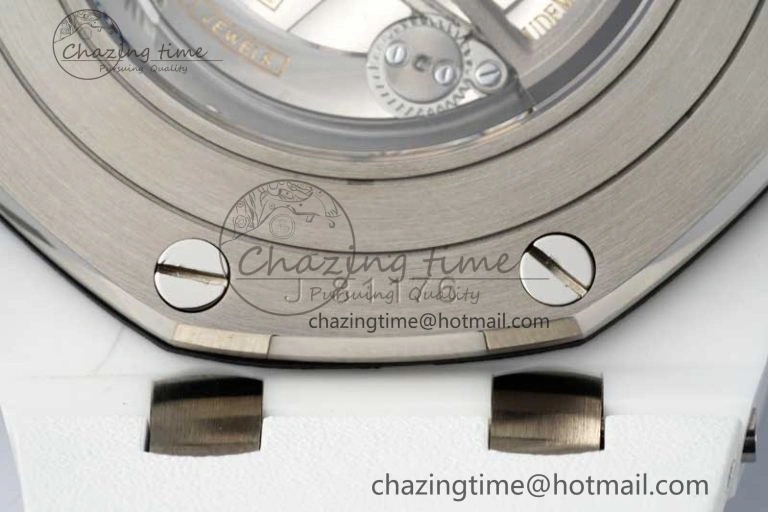 Chic Royal Oak Offshore 44mm White Ceramic APF 1:1 Best Edition White Dial on Rubber Strap A 4725