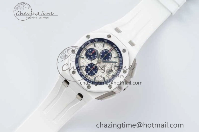 Chic Royal Oak Offshore 44mm White Ceramic APF 1:1 Best Edition White Dial on Rubber Strap A 4725