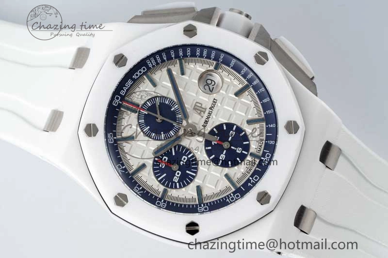 Chic Royal Oak Offshore 44mm White Ceramic APF 1:1 Best Edition White Dial on Rubber Strap A 4725