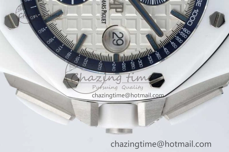 Chic Royal Oak Offshore 44mm White Ceramic APF 1:1 Best Edition White Dial on Rubber Strap A 4725