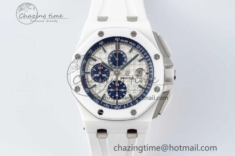 Chic Royal Oak Offshore 44mm White Ceramic APF 1:1 Best Edition White Dial on Rubber Strap A 4725