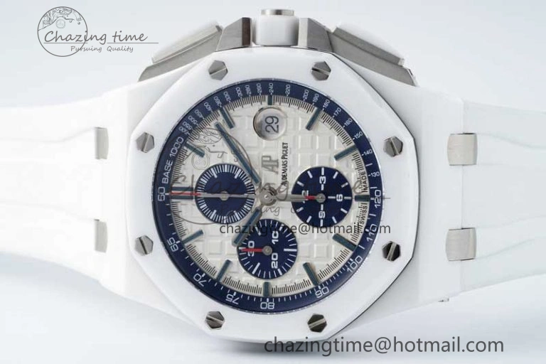 Chic Royal Oak Offshore 44mm White Ceramic APF 1:1 Best Edition White Dial on Rubber Strap A 4725