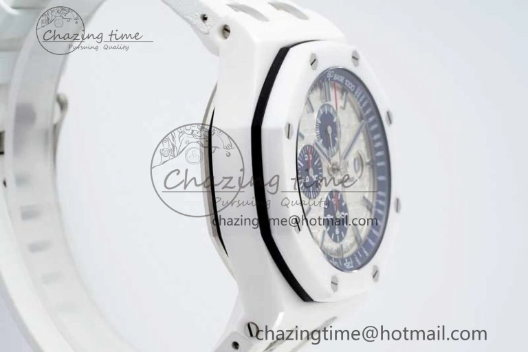 Chic Royal Oak Offshore 44mm White Ceramic APF 1:1 Best Edition White Dial on Rubber Strap A 4725