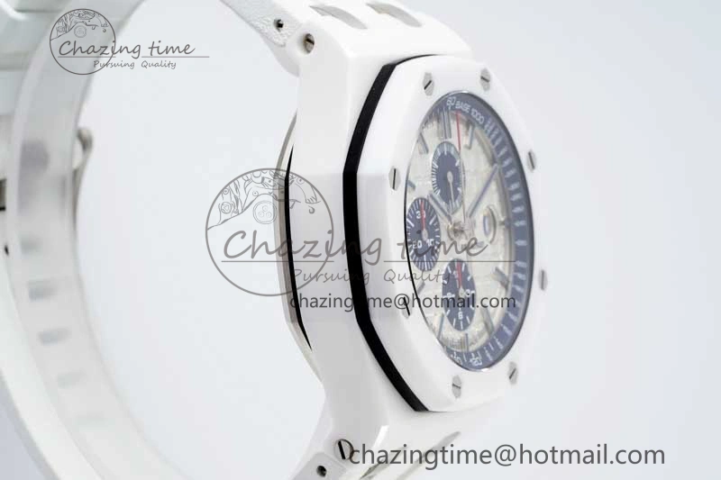 Chic Royal Oak Offshore 44mm White Ceramic APF 1:1 Best Edition White Dial on Rubber Strap A 4725