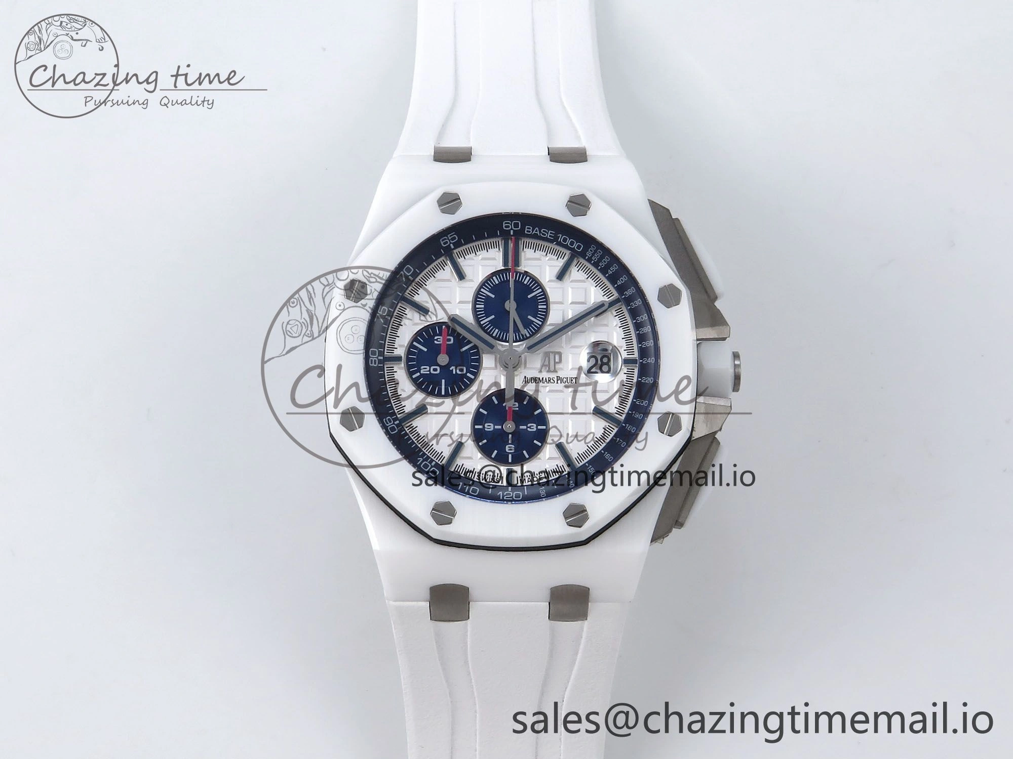 EyeCatching Royal Oak Offshore 44mm White Ceramic TKF 1:1 Best Edition White Dial on White Rubber Strap A 4360