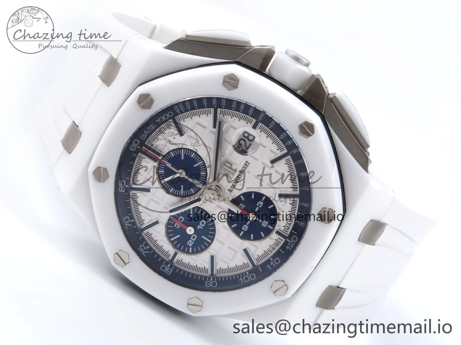 EyeCatching Royal Oak Offshore 44mm White Ceramic TKF 1:1 Best Edition White Dial on White Rubber Strap A 4360