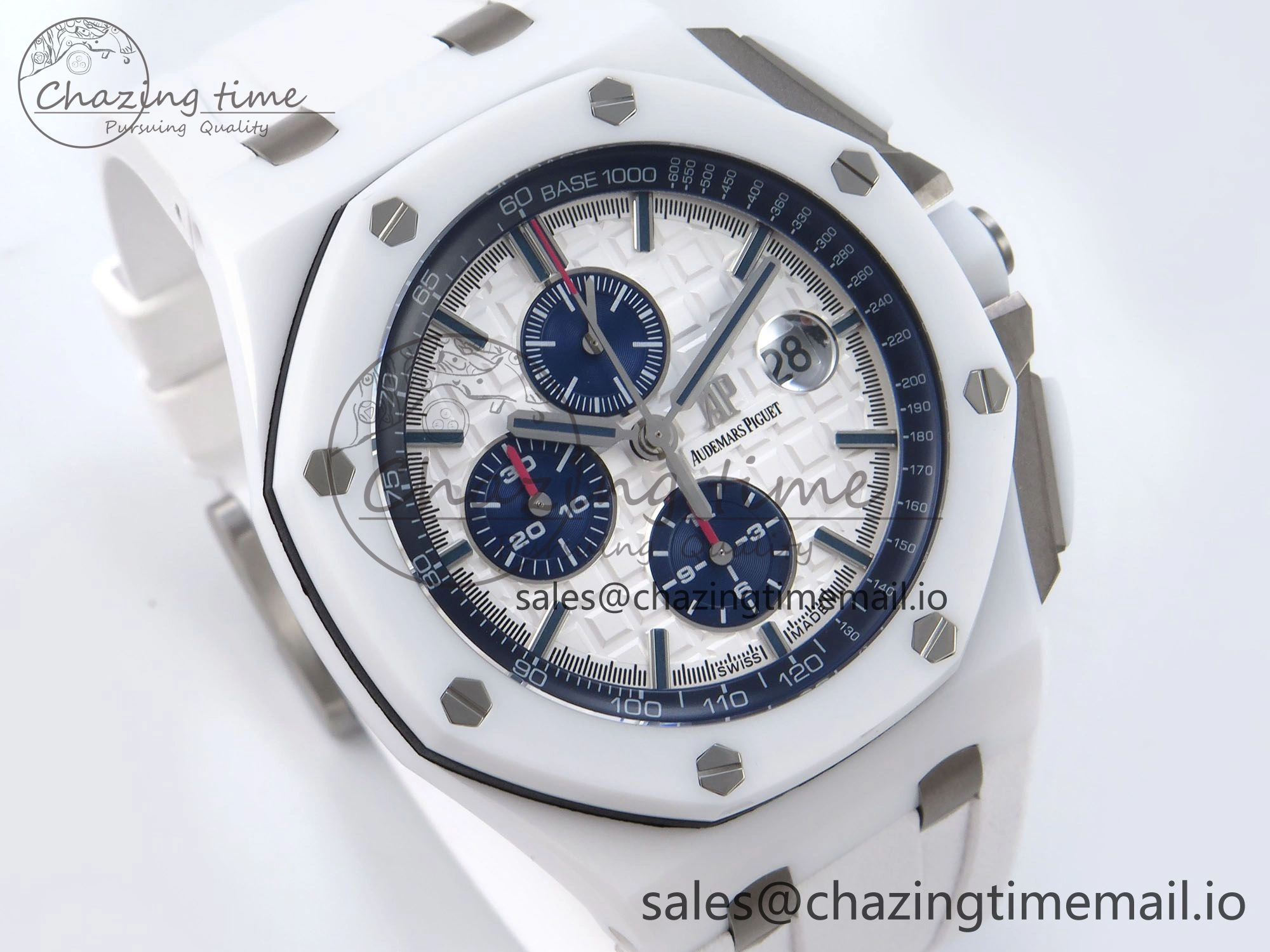 EyeCatching Royal Oak Offshore 44mm White Ceramic TKF 1:1 Best Edition White Dial on White Rubber Strap A 4360