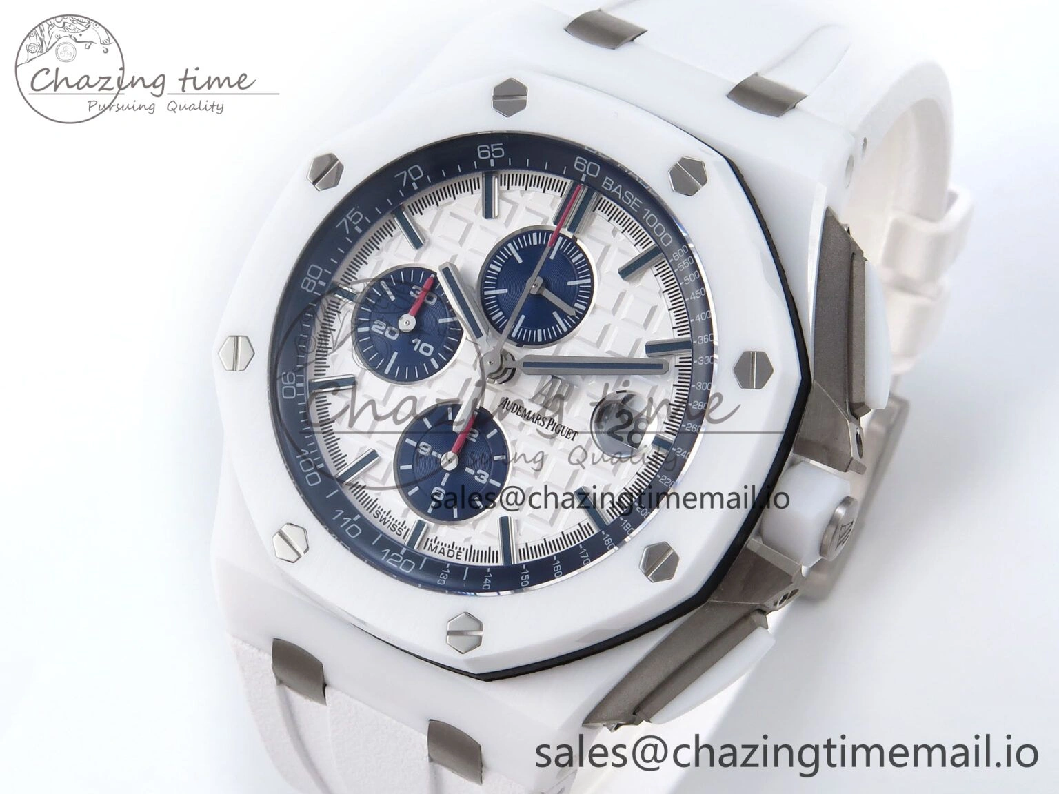 EyeCatching Royal Oak Offshore 44mm White Ceramic TKF 1:1 Best Edition White Dial on White Rubber Strap A 4360