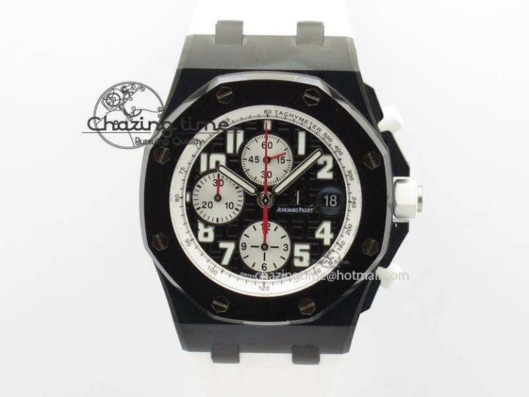 UrbanChic Royal Oak Offshore Black & White Marcus JF Best Edition On White Rubber Strap A7750 (Free Black Strap) 5068
