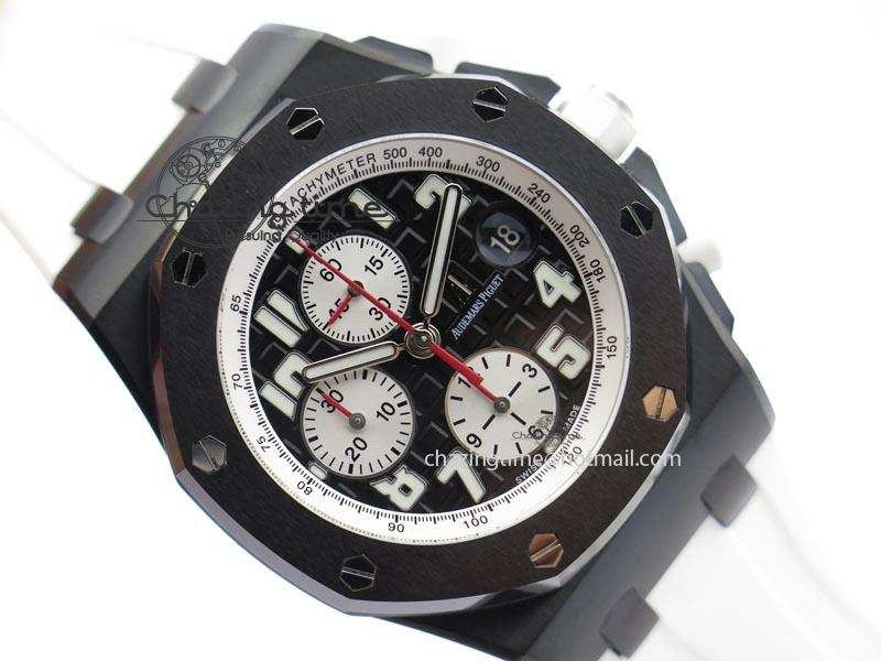 UrbanChic Royal Oak Offshore Black & White Marcus JF Best Edition On White Rubber Strap A7750 (Free Black Strap) 5068