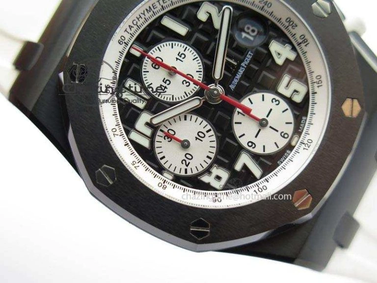 UrbanChic Royal Oak Offshore Black & White Marcus JF Best Edition On White Rubber Strap A7750 (Free Black Strap) 5068