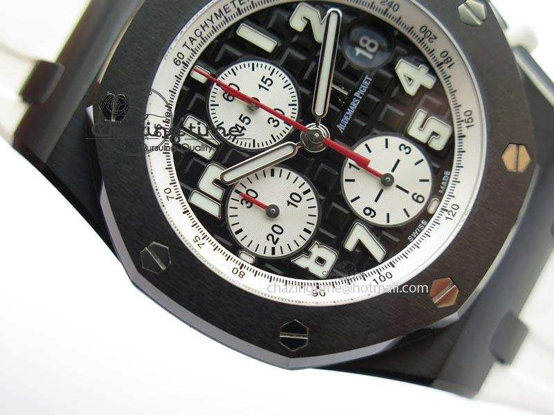 UrbanChic Royal Oak Offshore Black & White Marcus JF Best Edition On White Rubber Strap A7750 (Free Black Strap) 5068