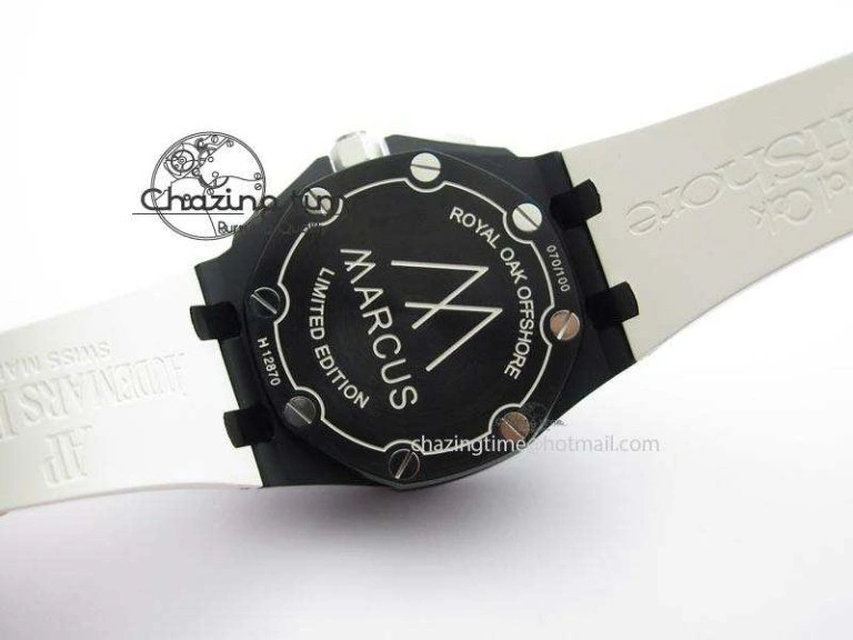 UrbanChic Royal Oak Offshore Black & White Marcus JF Best Edition On White Rubber Strap A7750 (Free Black Strap) 5068