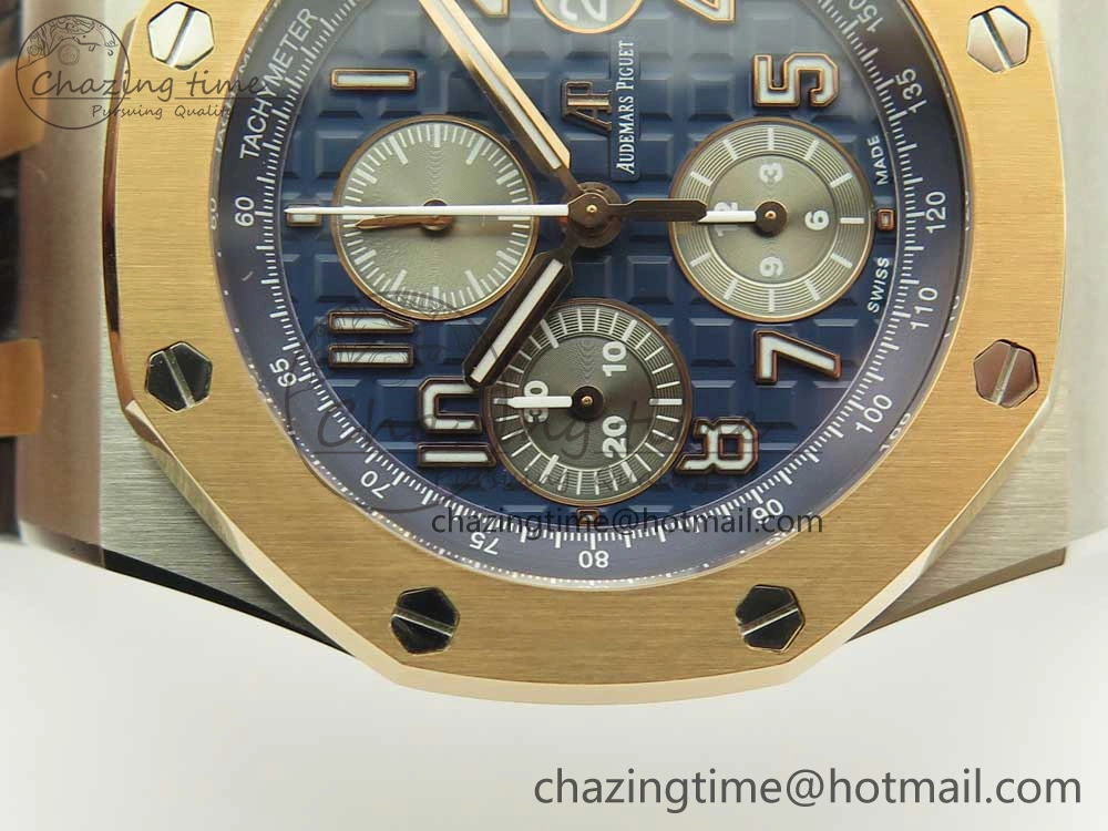 Royal Oak Offshore Bucherer JF Best Edition Two Tone Blue Dial on Black Leather Strap A3126 (Free Rubber Strap) Stretchable 4886