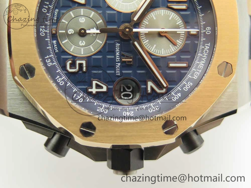 Royal Oak Offshore Bucherer JF Best Edition Two Tone Blue Dial on Black Leather Strap A3126 (Free Rubber Strap) Stretchable 4886