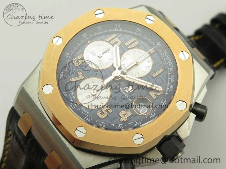 Royal Oak Offshore Bucherer JF Best Edition Two Tone Blue Dial on Black Leather Strap A3126 (Free Rubber Strap) Stretchable 4886