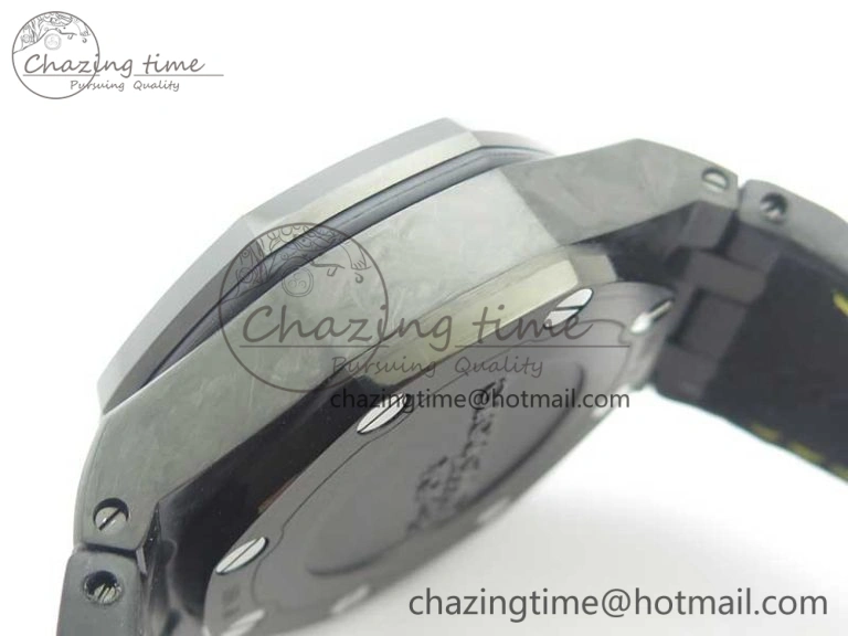 Comfortable Royal Oak Offshore Bumble Bee Forged Carbon 1:1 JF Best Edition On Leather Strap A7750 V2 w- Cyclops 4946
