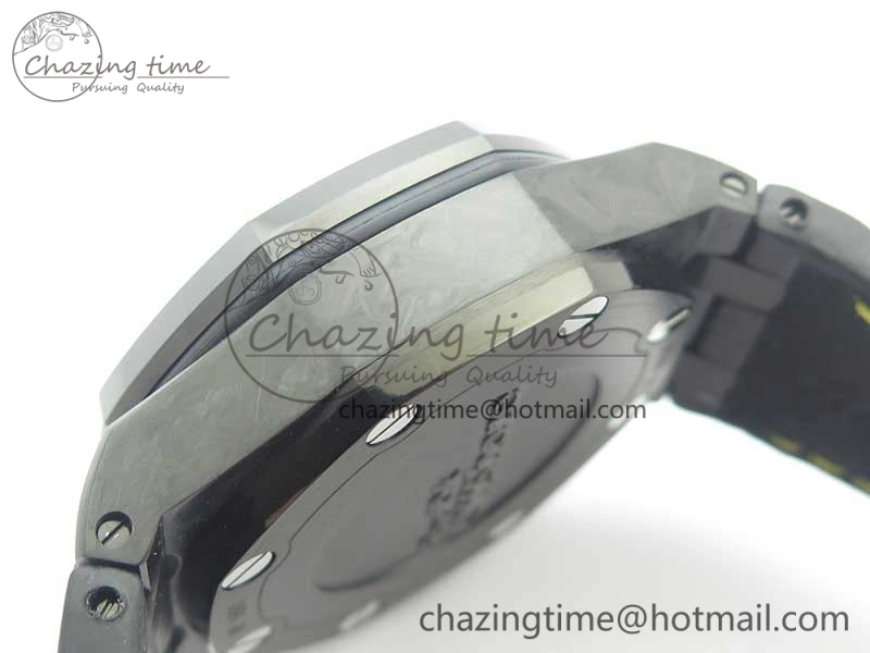 Comfortable Royal Oak Offshore Bumble Bee Forged Carbon 1:1 JF Best Edition On Leather Strap A7750 V2 w- Cyclops 4946