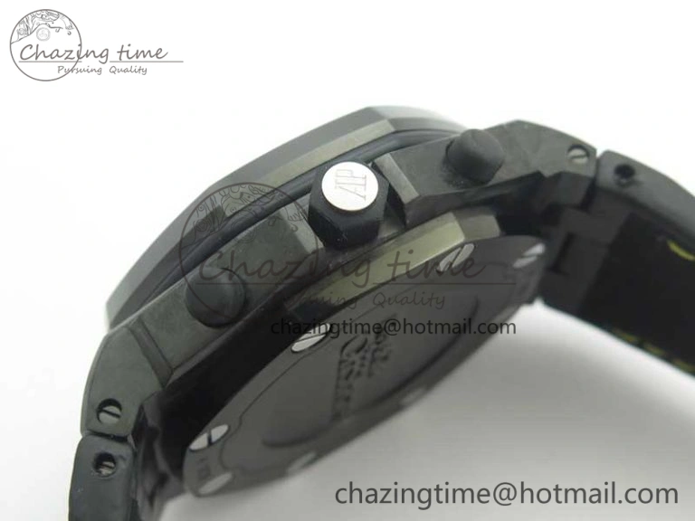 Comfortable Royal Oak Offshore Bumble Bee Forged Carbon 1:1 JF Best Edition On Leather Strap A7750 V2 w- Cyclops 4946